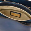 Internal Zip Pocket View Of The Denim Small Leather Handbag That Forms The Small Leather Handbag And Wallet Set