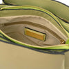 Internal Zip Pocket View Of The Lime Green Small Leather Handbag That Forms The Small Leather Handbag And Wallet Set
