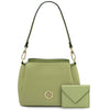 Front View Of The Lime Green Small Leather Handbag and Wallet Set
