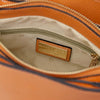 Internal Zip Pocket View Of The Apricot Small Leather Handbag