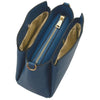 Overhead Compartment View Of The Denim Small Leather Handbag