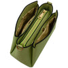 Overhead Compartment View Of The Lime Green Small Leather Handbag