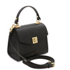 Angled View Of The Black Small Leather Shoulder Bag