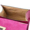 Internal Pocket View Of The Fuchsia Small Leather Shoulder Bag