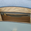 Internal Zip Pocket View Of The Light Blue Small Leather Shoulder Bag