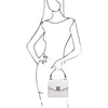 Woman Posing With The White Small Leather Shoulder Bag