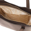 Internal Pocket View Of The Dark Taupe Small Leather Tote