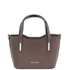 Front View Of The Dark Taupe Small Leather Tote