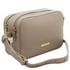 Angled View Of The Light Taupe Small Shoulder Bag