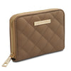 Angled View Of The Light Taupe Small Zip Around Wallet