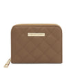 Front View Of The Light Taupe Small Zip Around Wallet