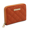 Angled View Of The Orange Small Zip Around Wallet