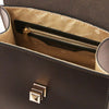 Internal Zip Pocket View Of The Chocolate Small Leather Shoulder Bag