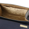 Internal Pocket View Of The Dark Blue Small Leather Shoulder Bag