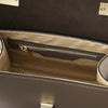 Internal Zip Pocket View Of The Dark Taupe Small Leather Shoulder Bag