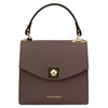 Front View Of The Dark Taupe Small Leather Shoulder Bag