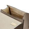 Internal Pocket View Of The Light Taupe Small Leather Shoulder Bag