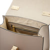 Internal Zip Pocket View Of The Light Taupe Small Leather Shoulder Bag