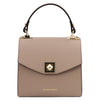 Front View Of The Light Taupe Small Leather Shoulder Bag