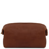 Front View Of The Brown Small Leather Toiletry Bag