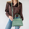 Crossbody View Of The Mint Green Small Tote Bag