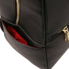 Close-up view of the Women’s Soft Leather Backpack showcasing the gold-tone zipper and interior pocket.