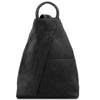 Luxury Leather Backpack in sleek black full grain leather with soft structured design and practical pockets