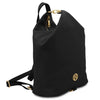Angled View Of The Black Soft Leather Backpack