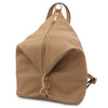 Front Clasp View Of The Caramel Soft Leather Backpack