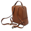 Women's Soft Leather Backpack side view with adjustable straps and gold-tone zipper.