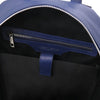 Internal Zip Pocket View Of The Dark Blue Soft Leather Backpack