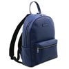 Angled View Of The Dark Blue Soft Leather Backpack