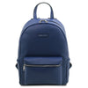Front View Of The Dark Blue Soft Leather Backpack