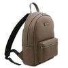 Angled View Of The Dark Taupe Soft Leather Backpack