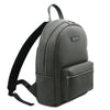 Angled View Of The Grey Soft Leather Backpack