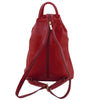 Luxury Leather Backpack in rich red color featuring a sleek design and adjustable straps for practical elegance.