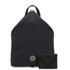 Front View Of The Black Soft Leather Backpack and Wallet Set