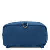 Underneath View Of The Denim Soft Leather Backpack The Makes Up The Soft Leather Backpack and Wallet Set