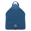 Front View Of The Denim Soft Leather Backpack The Makes Up The Soft Leather Backpack and Wallet Set