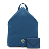 Front View Of The Denim Soft Leather Backpack and Wallet Set