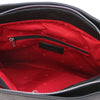 Internal Zip Pocket View Of The Black Soft Leather Handbag