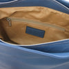 Internal Zip Pocket View Of The Blue Soft Leather Handbag