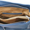 Internal Pocket View Of The Blue Soft Leather Handbag