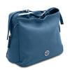 Angled View Of The Blue Soft Leather Handbag
