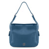 Front View Of The Blue Soft Leather Handbag