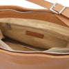 Internal Zip Pocket View Of The Caramel Soft Leather Handbag