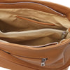 Internal Pocket View Of The Caramel Soft Leather Handbag