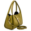 Angle and Shoulder Strap View Of The Green Soft Leather Handbag