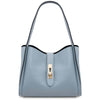 Front View Of The Light Blue Soft Leather Handbag