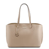 Front View Of The Light Taupe Soft Leather Shopper Bag